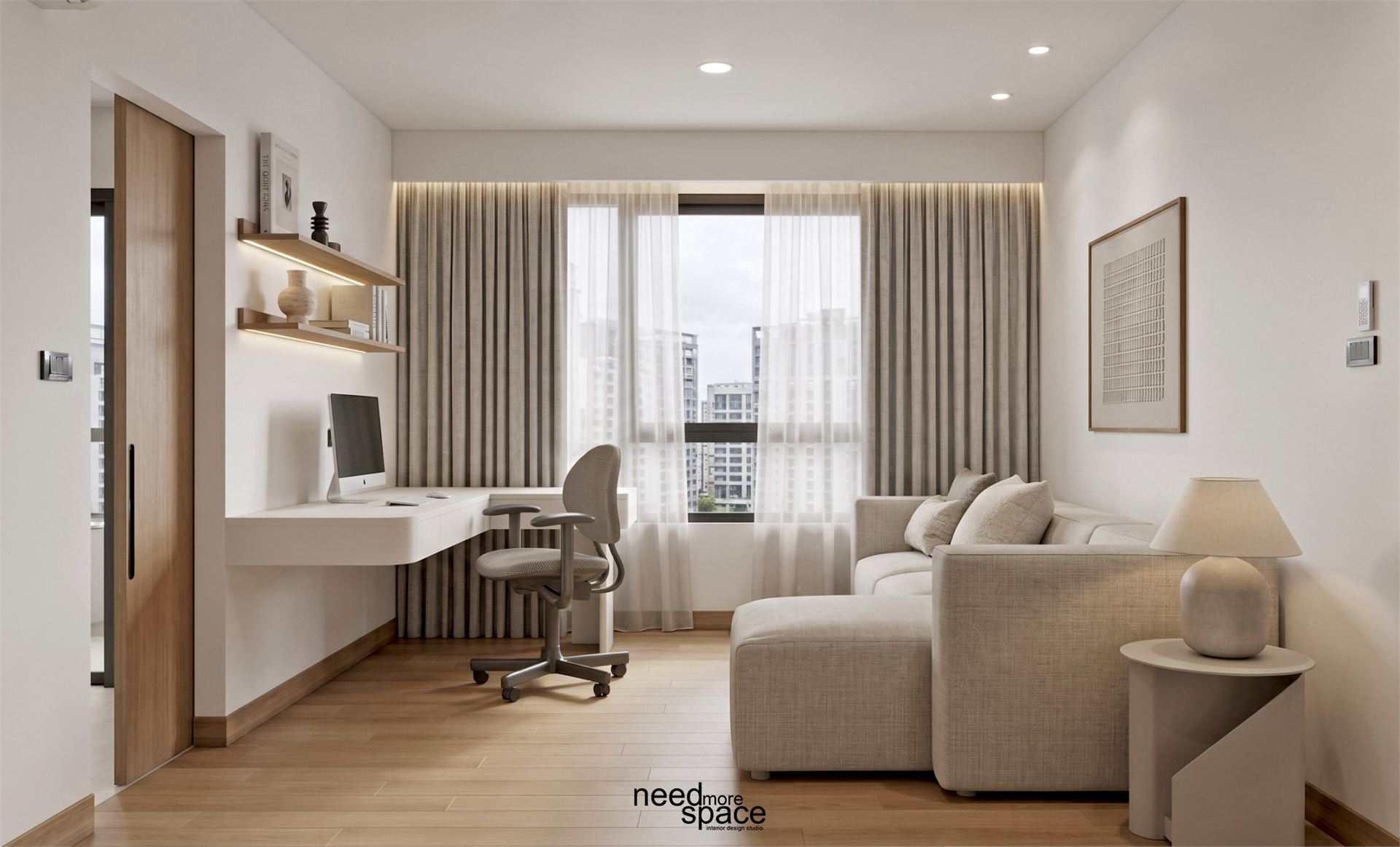 Living Room & Working Zone — ห้องนั่งเล่นและโต๊ะทำงาน